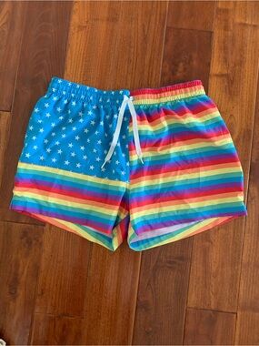 Chubbies Swim Trunks 3" Mens Size L Rainbow Flag The Love Is Loves Classic Pride
